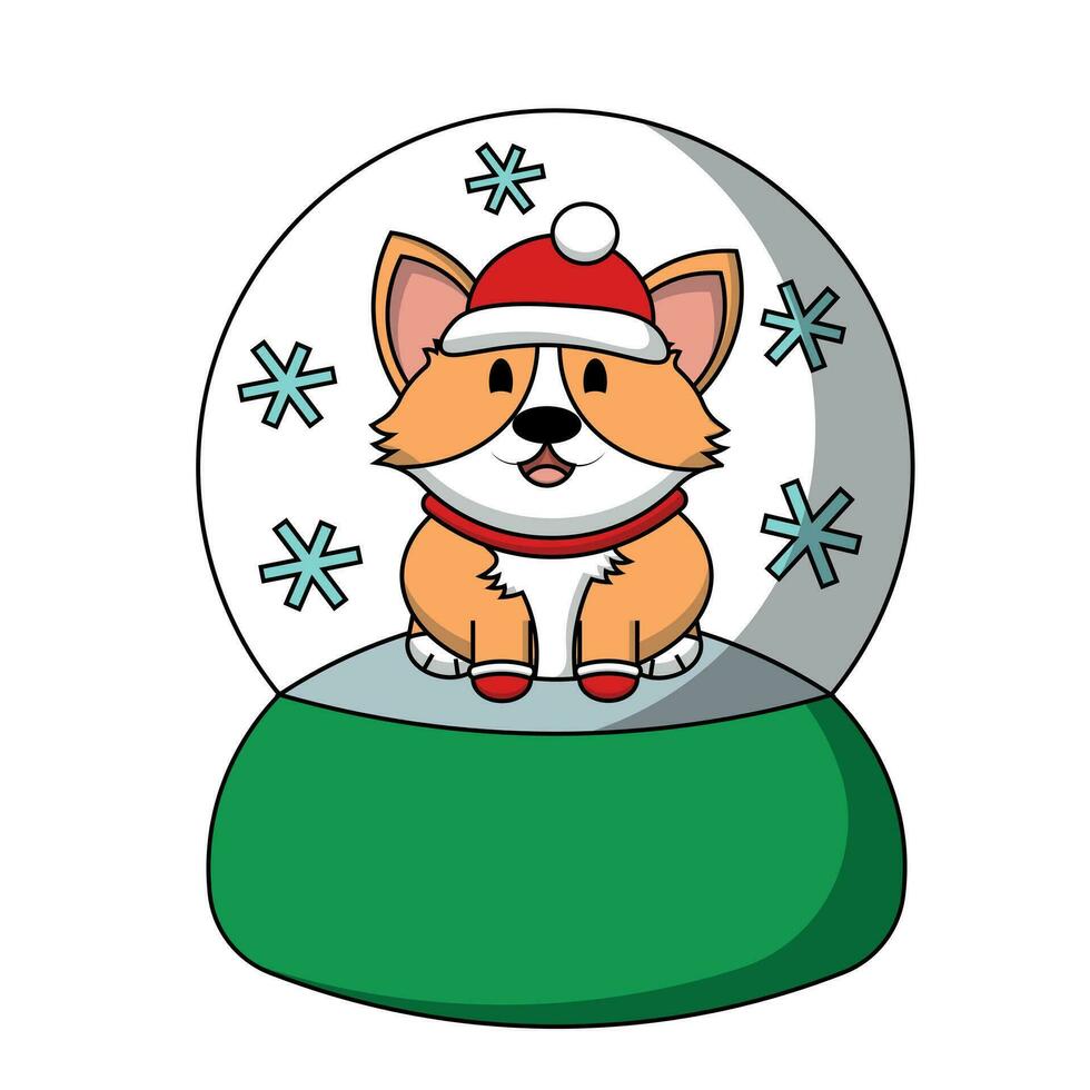 Snow globe with cute winters Dog Corgi in color vector