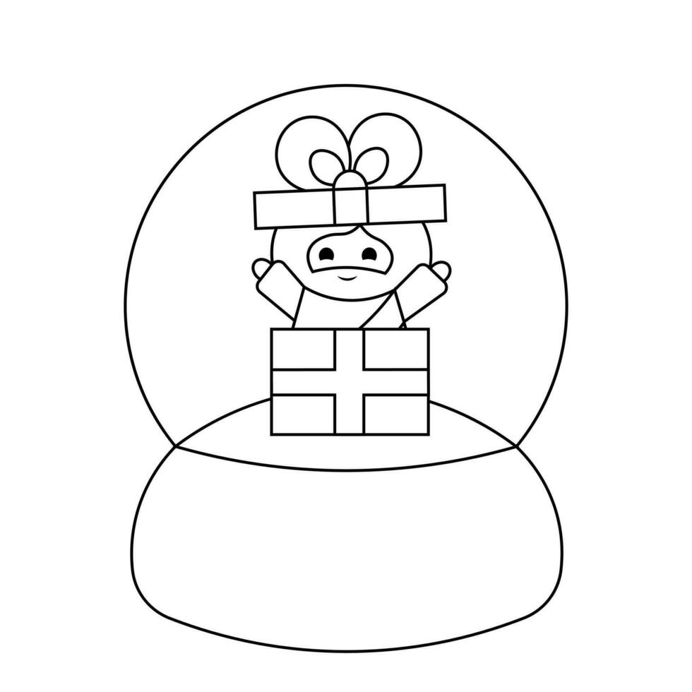 Snow globe with cute God Jesus Christ in gift box in black and white vector