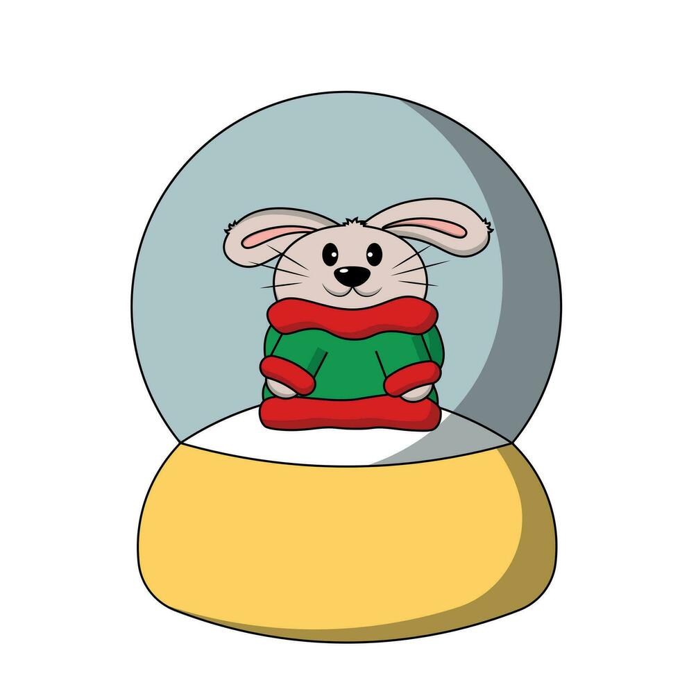 Snow globe with cute Rabbit in sweater in color vector