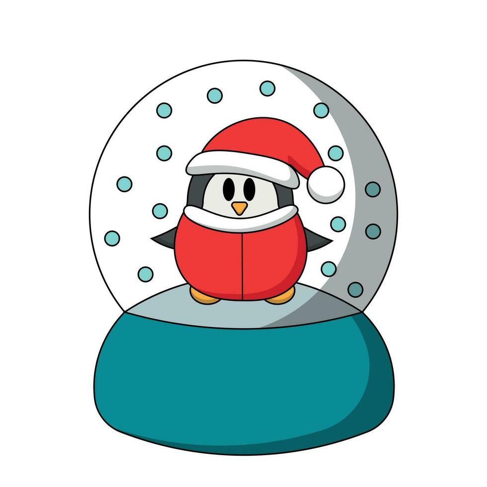 Snow globe with cute Penguin Santa in color vector
