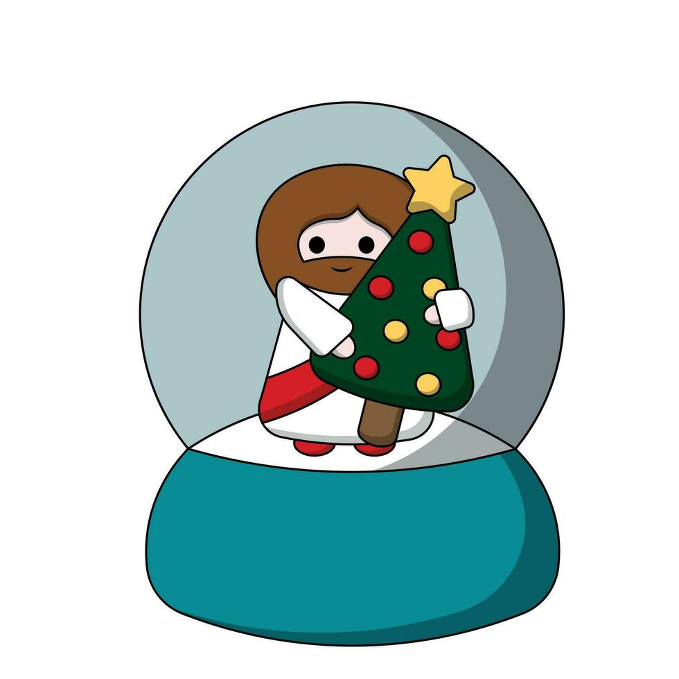 nieve globo con linda Jesús Cristo con Navidad árbol en color vector