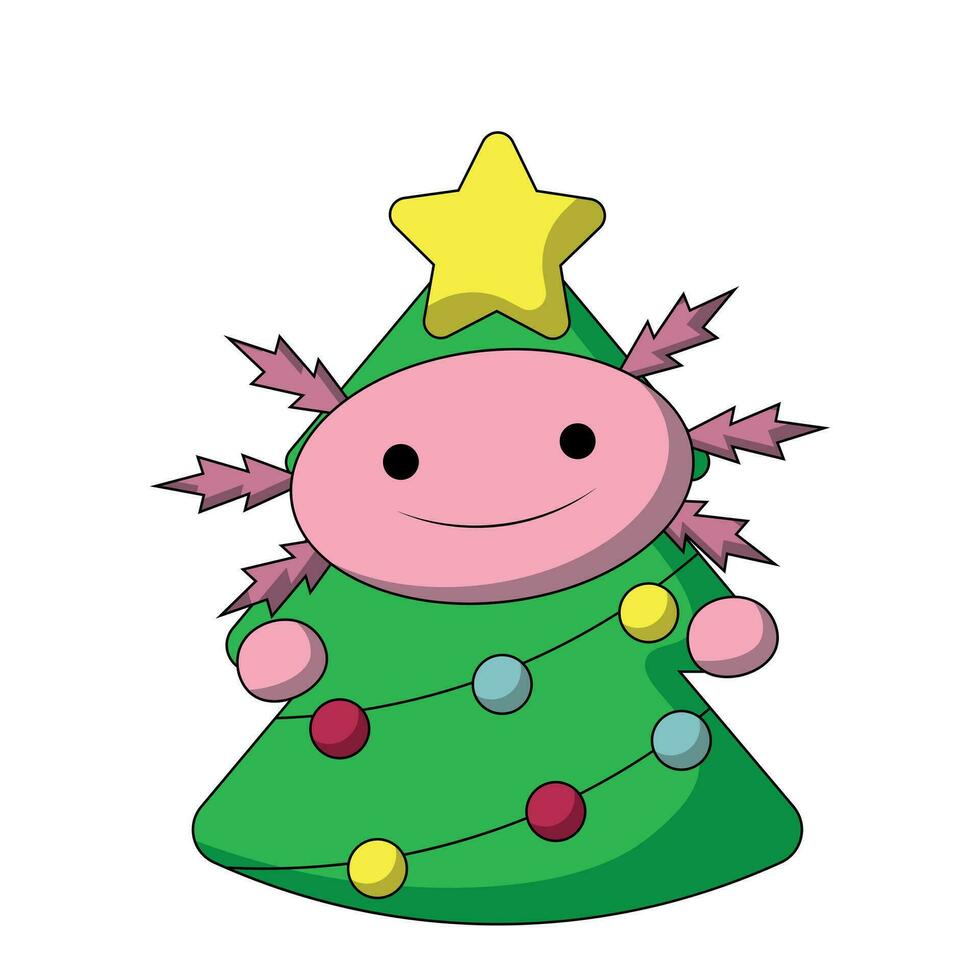 Cute Axolotl in costume Christmas Tree in color vector