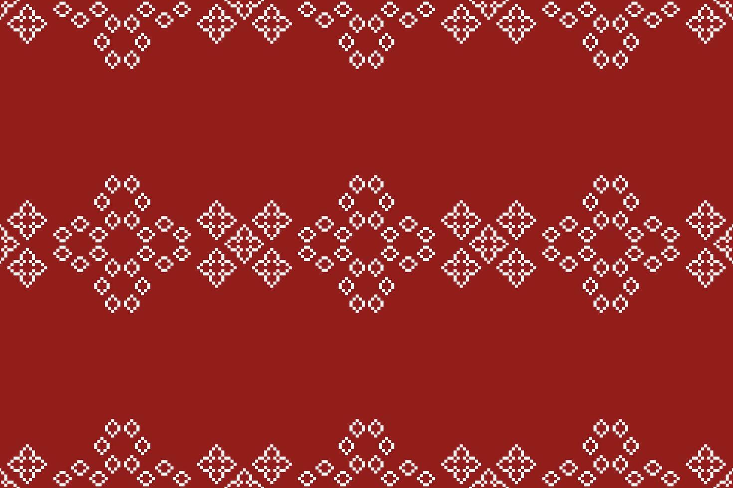 Ethnic geometric fabric pattern Cross Stitch.Ikat embroidery Ethnic oriental Pixel pattern red christmas day background. Abstract,vector,illustration. Texture,frame,decoration,motifs,silk wallpaper. vector