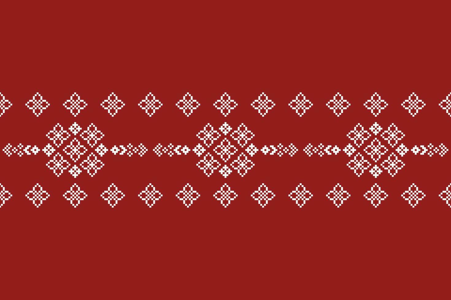 Ethnic geometric fabric pattern Cross Stitch.Ikat embroidery Ethnic oriental Pixel pattern red christmas day background. Abstract,vector,illustration. Texture,frame,decoration,motifs,silk wallpaper. vector