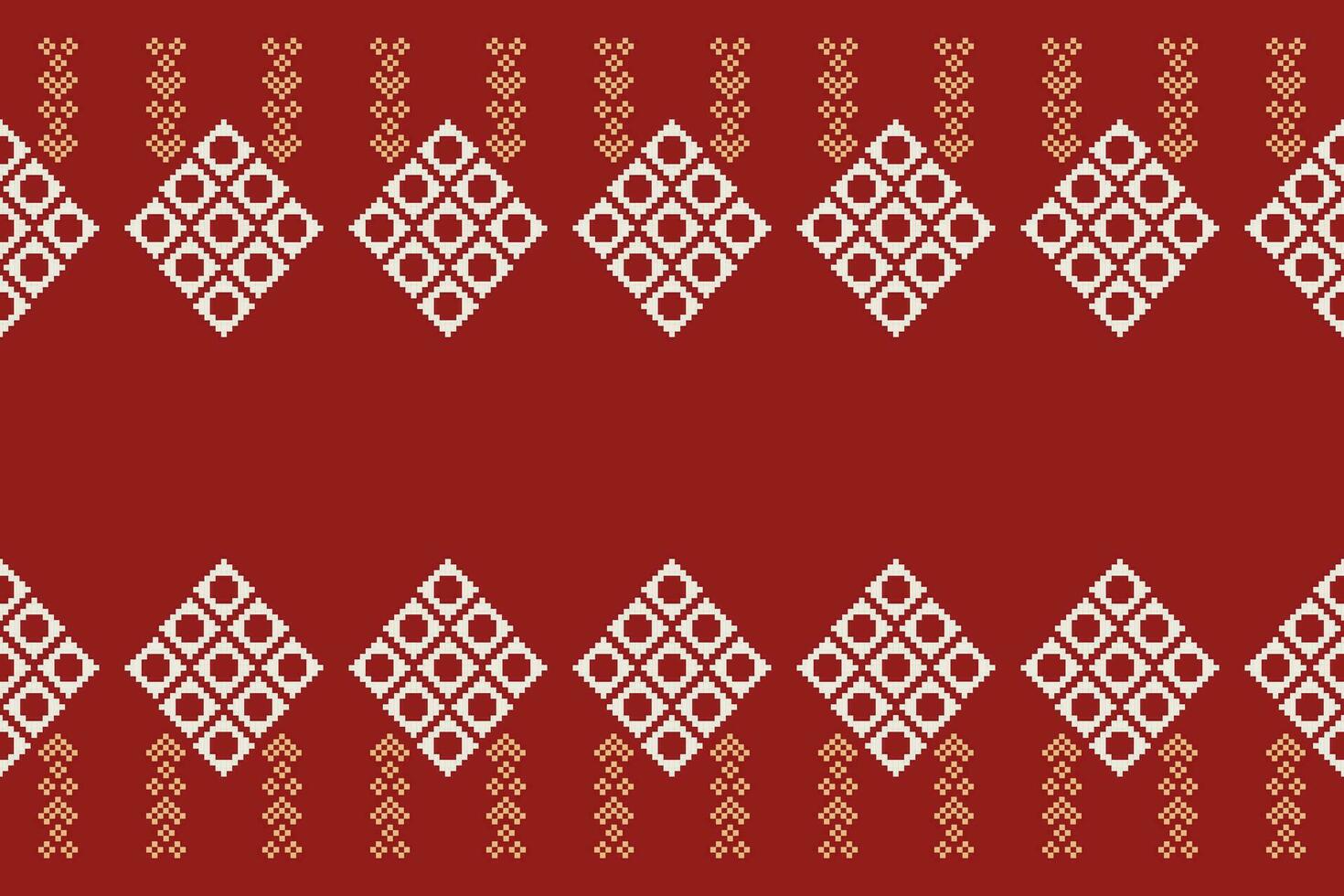 Ethnic geometric fabric pattern Cross Stitch.Ikat embroidery Ethnic oriental Pixel pattern red christmas day background. Abstract,vector,illustration. Texture,frame,decoration,motifs,silk wallpaper. vector