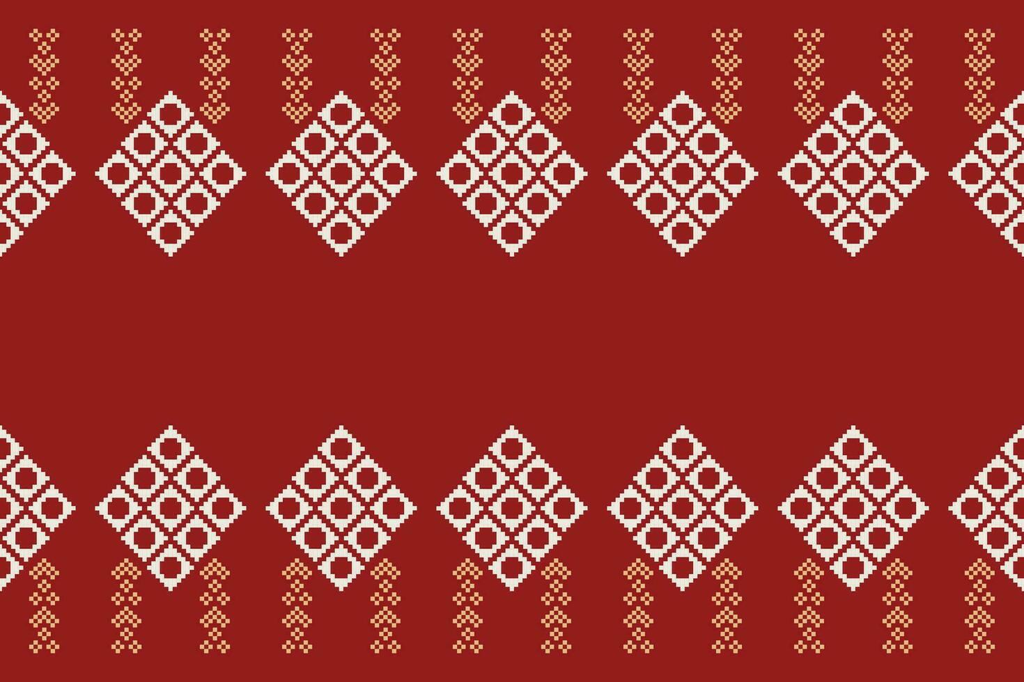 Ethnic geometric fabric pattern Cross Stitch.Ikat embroidery Ethnic oriental Pixel pattern red christmas day background. Abstract,vector,illustration. Texture,frame,decoration,motifs,silk wallpaper. vector