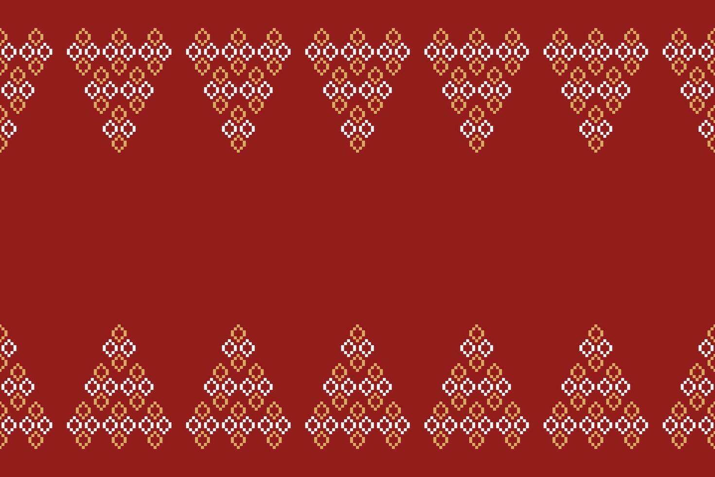 Ethnic geometric fabric pattern Cross Stitch.Ikat embroidery Ethnic oriental Pixel pattern red christmas day background. Abstract,vector,illustration. Texture,frame,decoration,motifs,silk wallpaper. vector