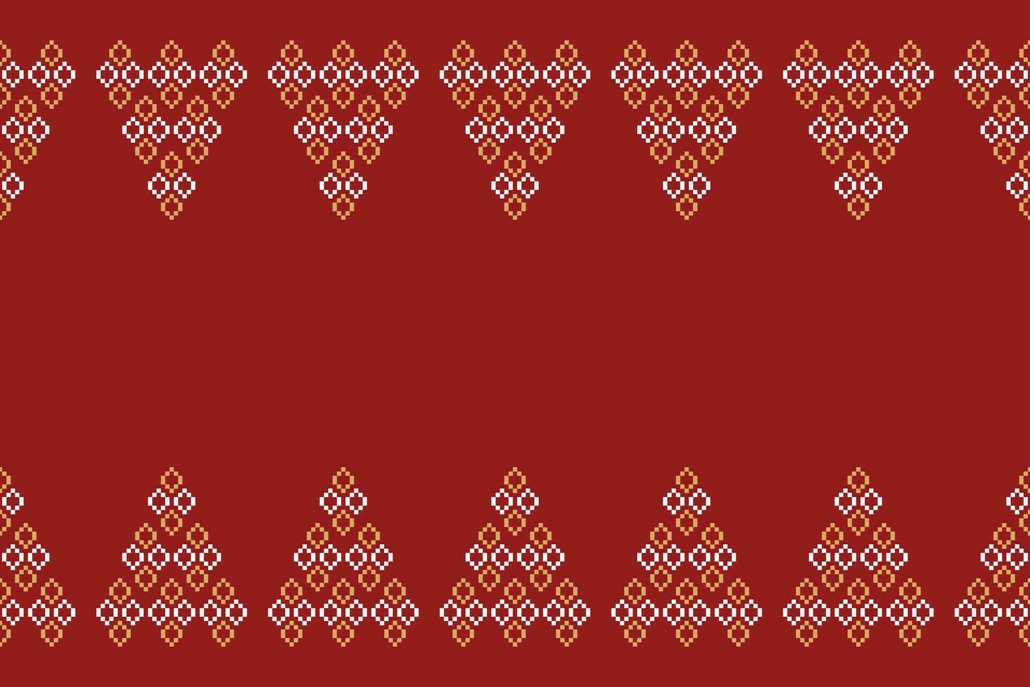 Ethnic geometric fabric pattern Cross Stitch.Ikat embroidery Ethnic oriental Pixel pattern red christmas day background. Abstract,vector,illustration. Texture,frame,decoration,motifs,silk wallpaper. vector