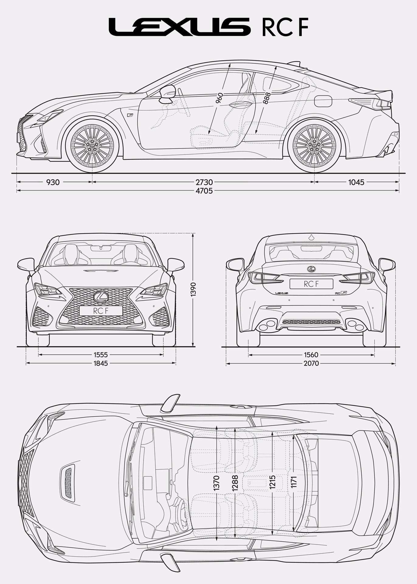 Lexus RC F 2014 Car Blueprint 36336449 Vector Art at Vecteezy
