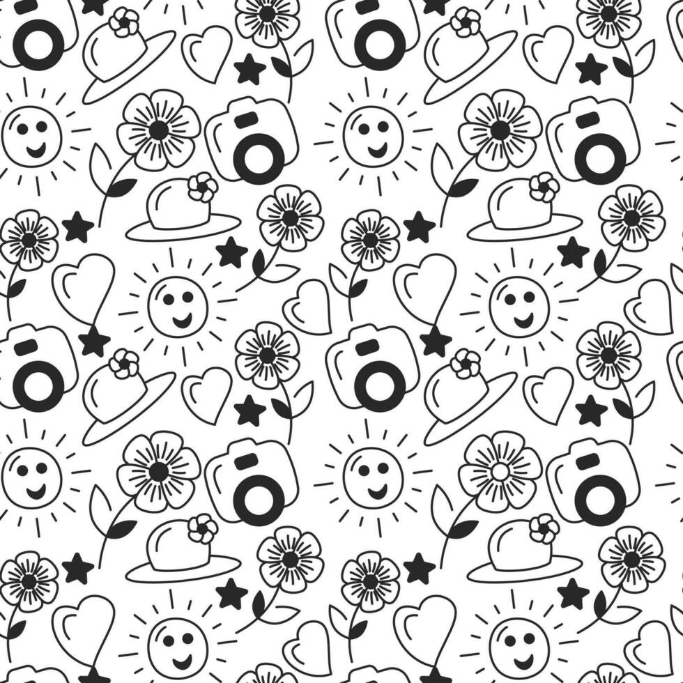 Camera and sun seamless pattern vector ilustration