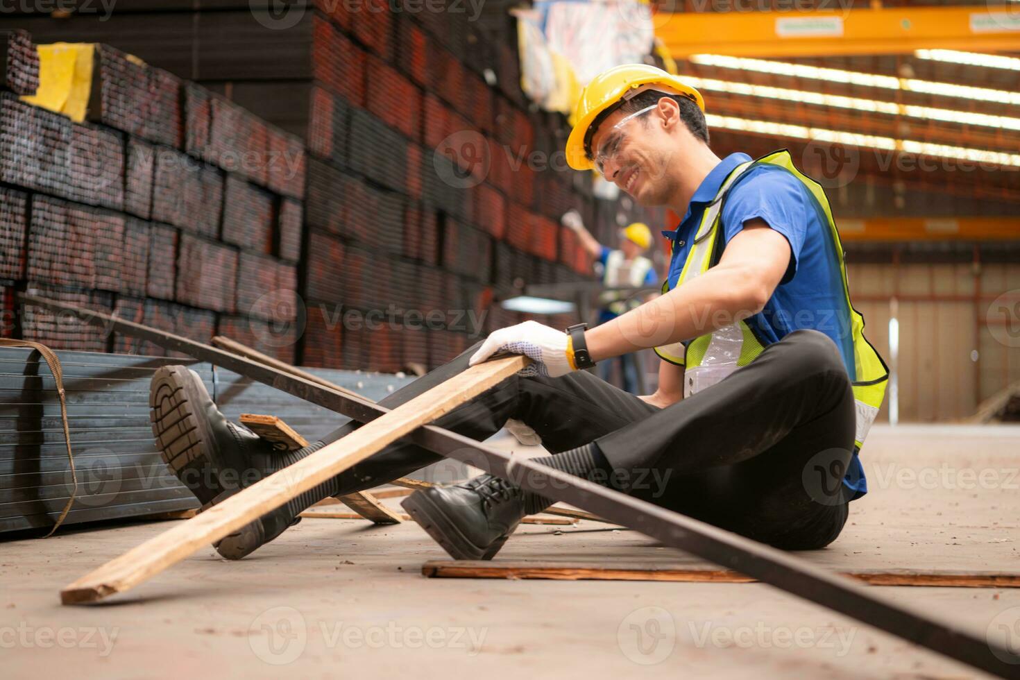 Warehouse employee was injured in an accident where iron fell on his leg. photo