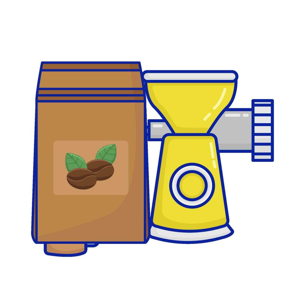 grinder coffee with coffee packaging illustration vector