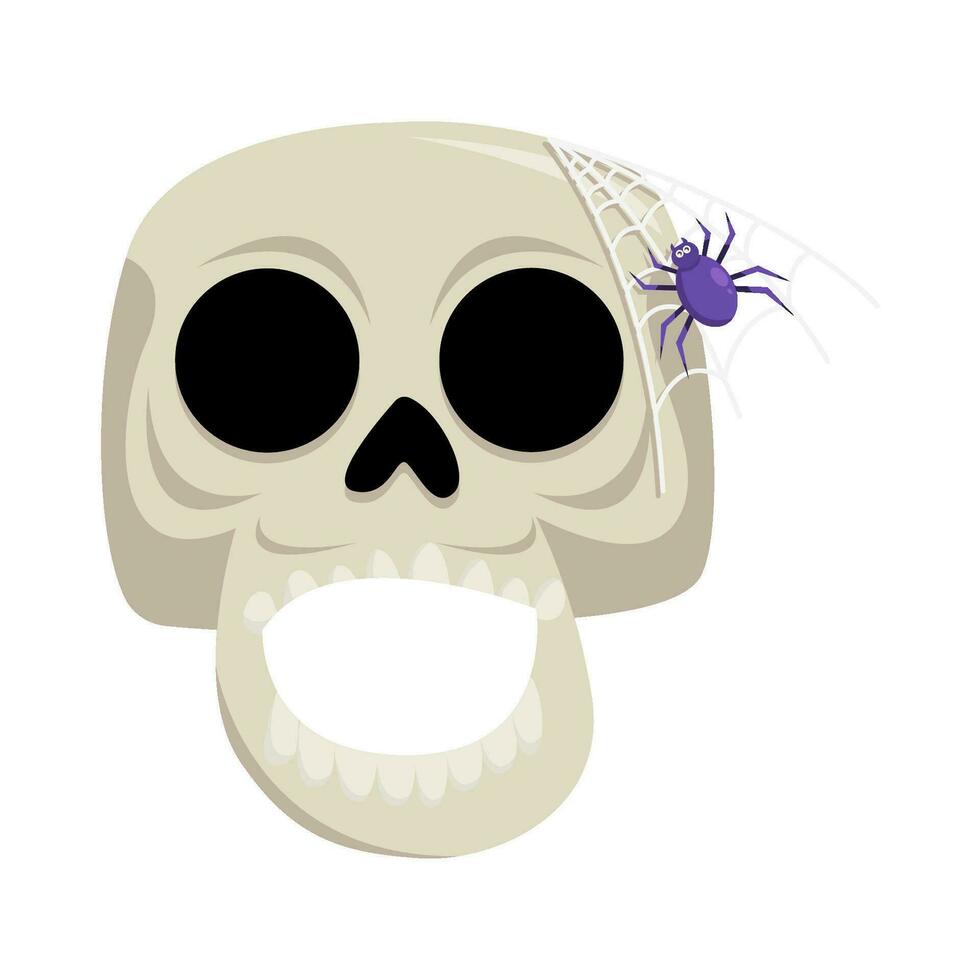 spider with spider web in skull illustration vector