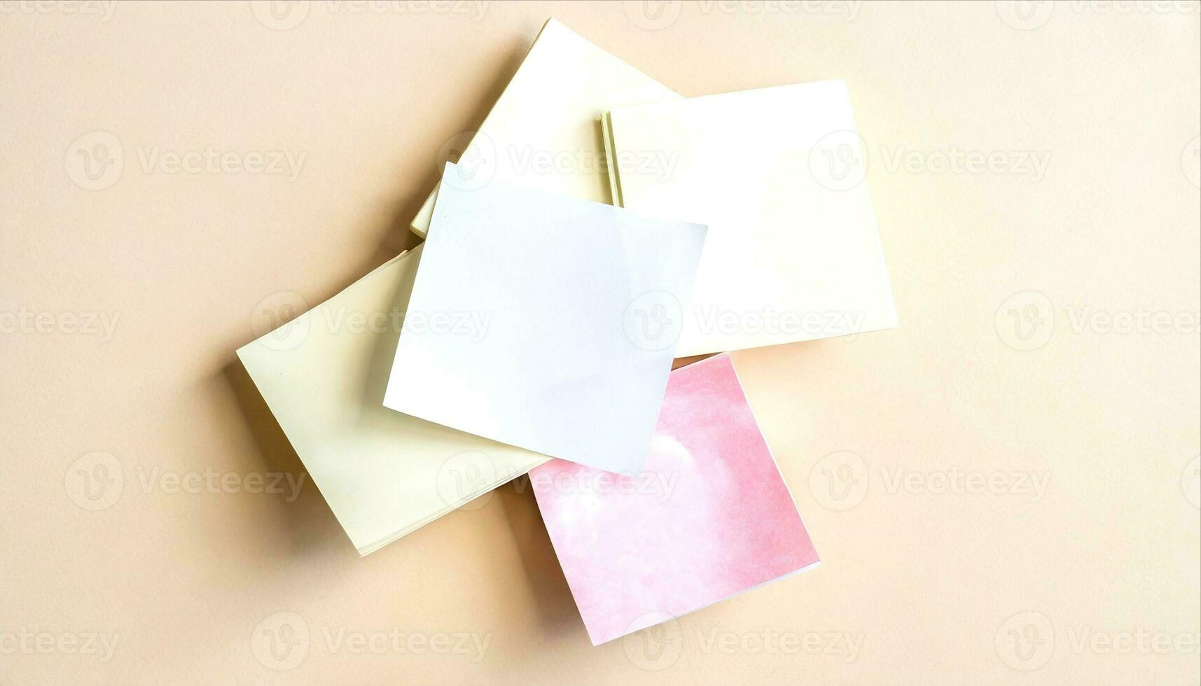AI generated a pile of blank paper with a pink note on top photo