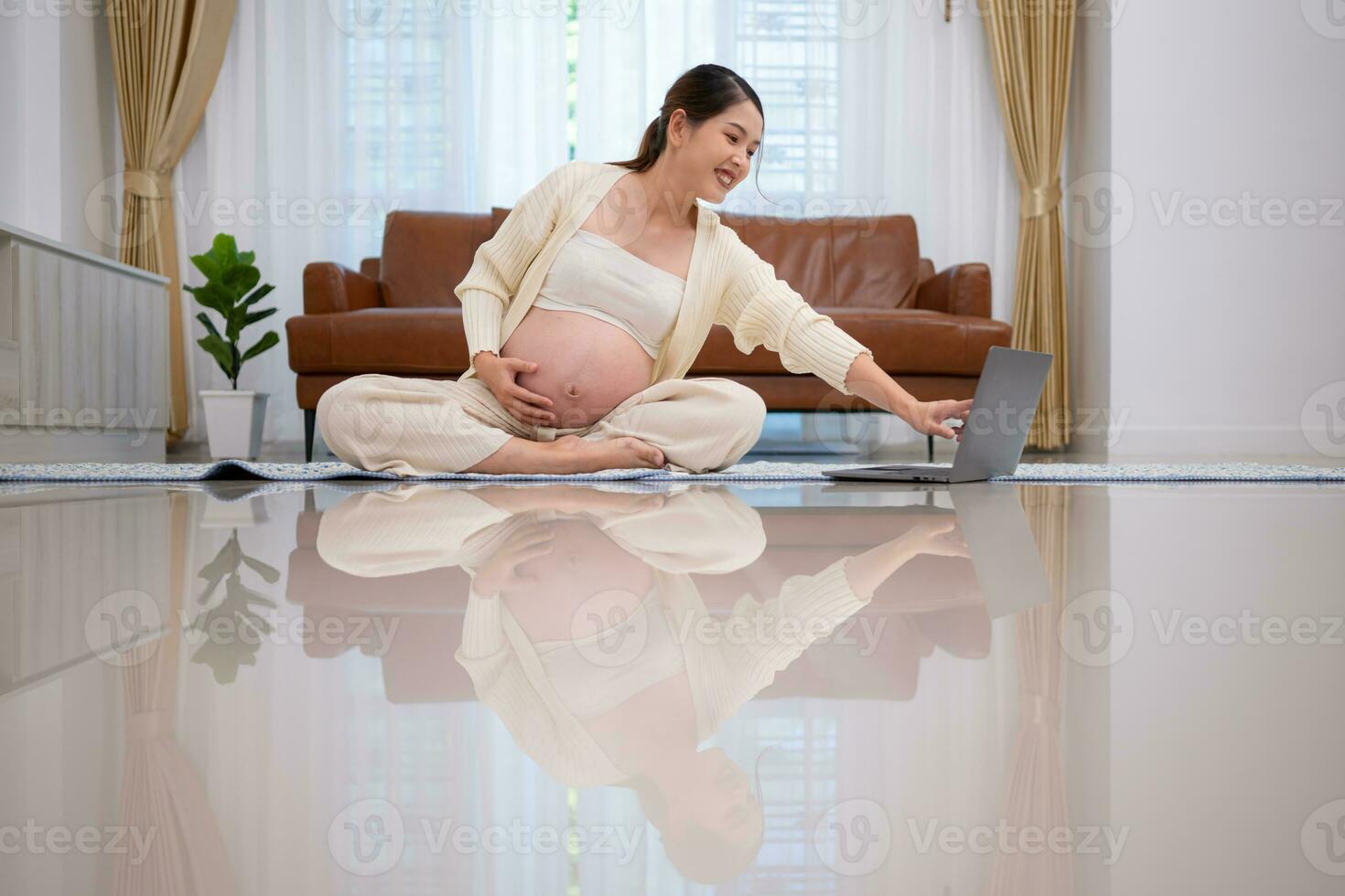 Light activity for pregnant women on the verge of giving birth, Maternity prenatal care and woman pregnancy concept. photo