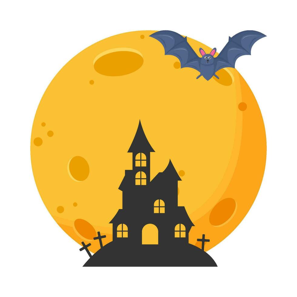 luna, murciélago volar, palacio con lápida sepulcral ilustración vector