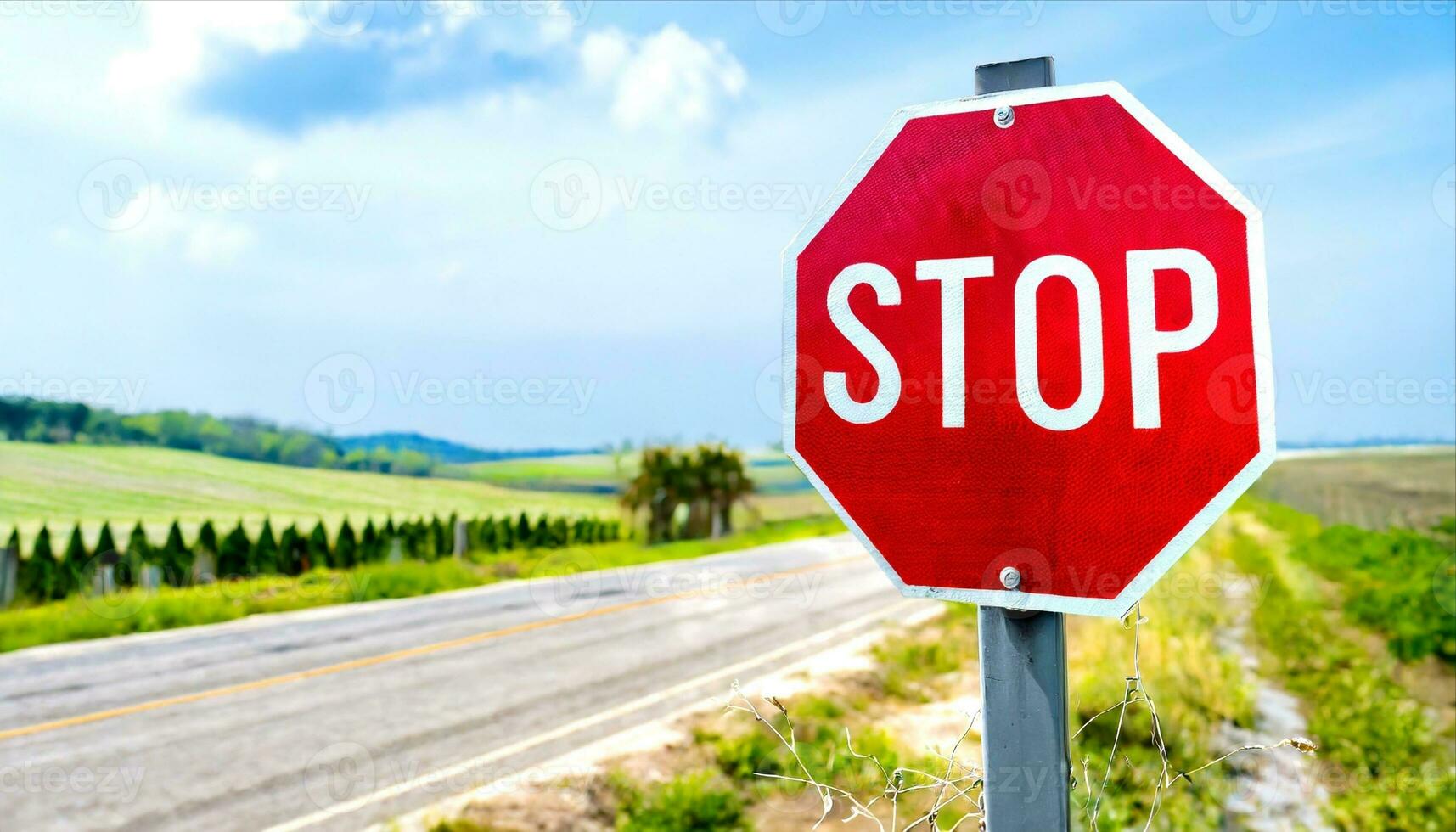 AI generated a stop sign is shown on the side of a road photo