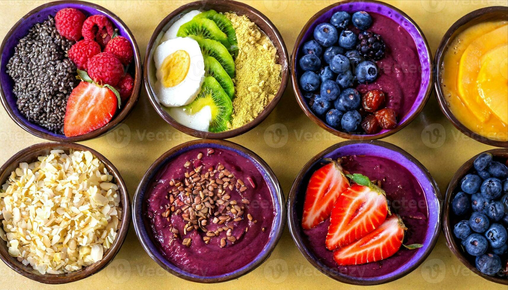 AI generated a variety of bowls filled with different types of fruit photo