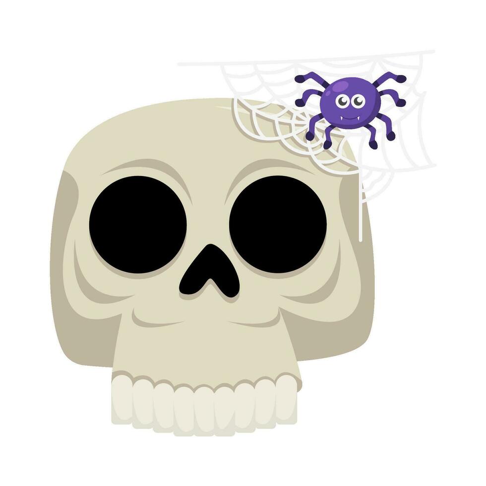 araña con araña web en cráneo ilustración vector