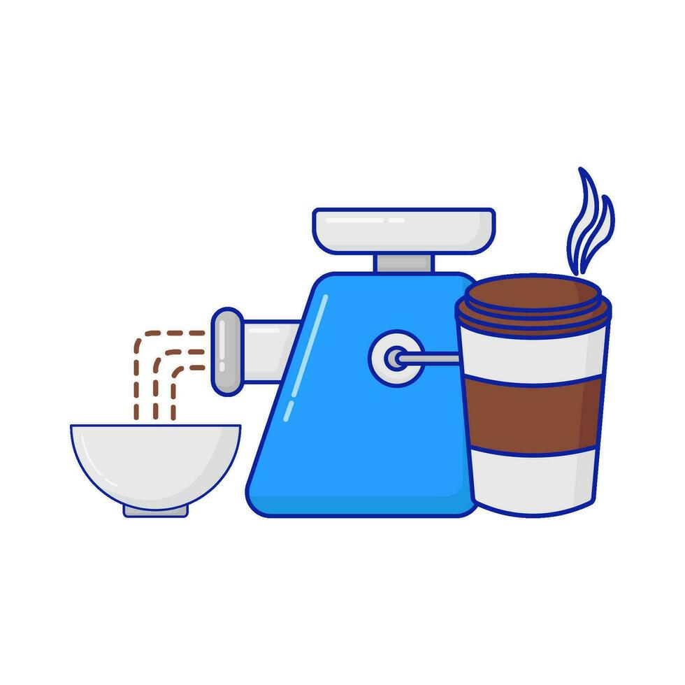 grinder coffee, bowl with cup coffee drink illustration vector