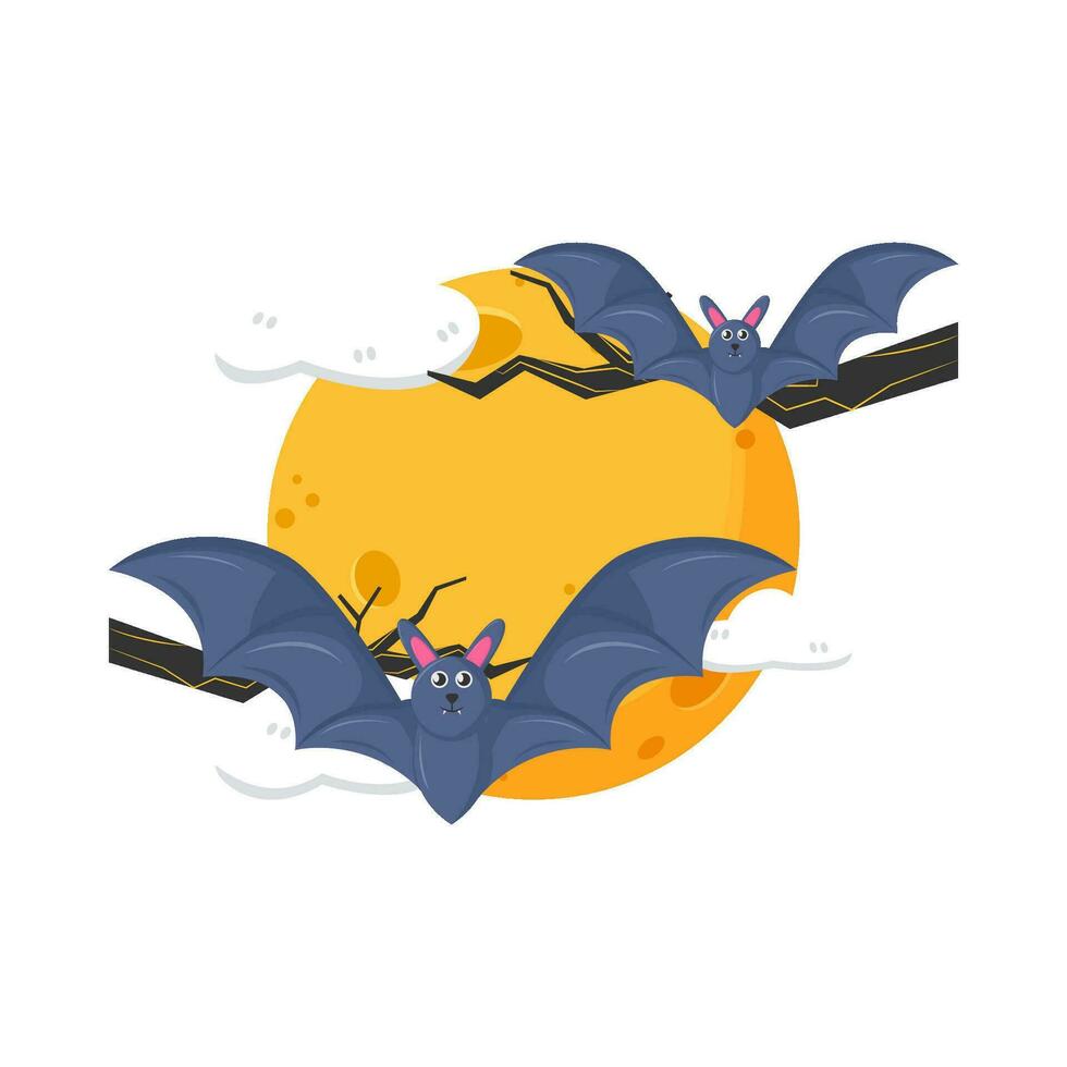 moon, cloud with bat in twigs illustration vector