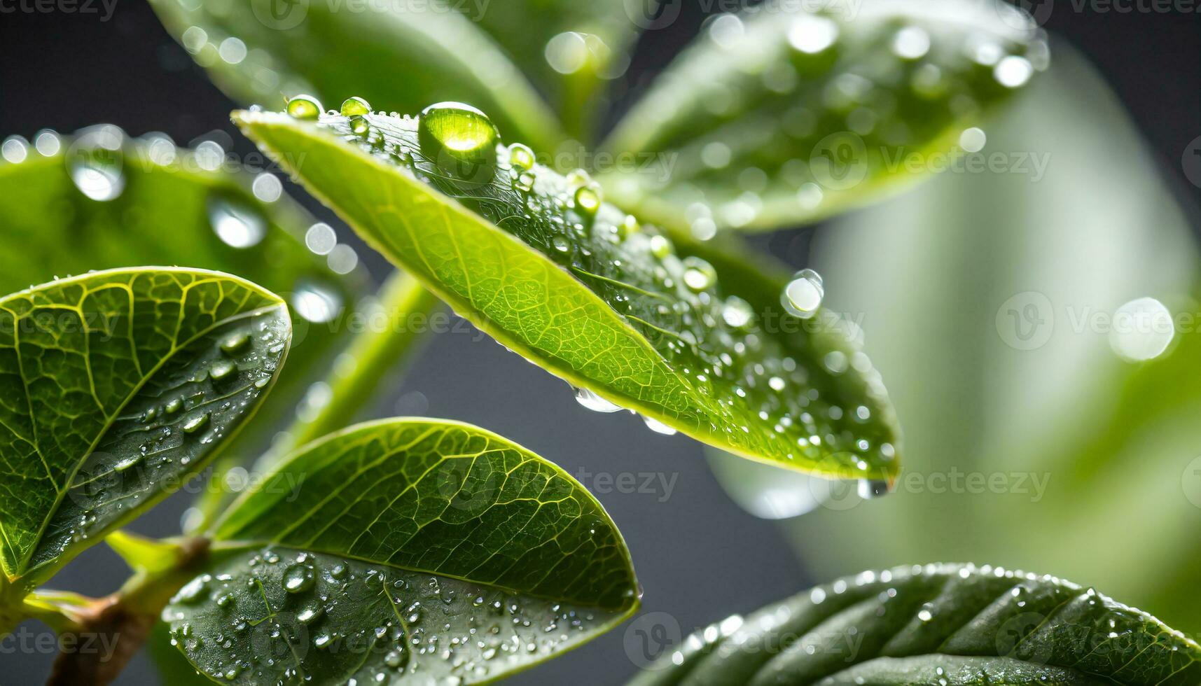 AI generated a close up of green leaves with water droplets photo