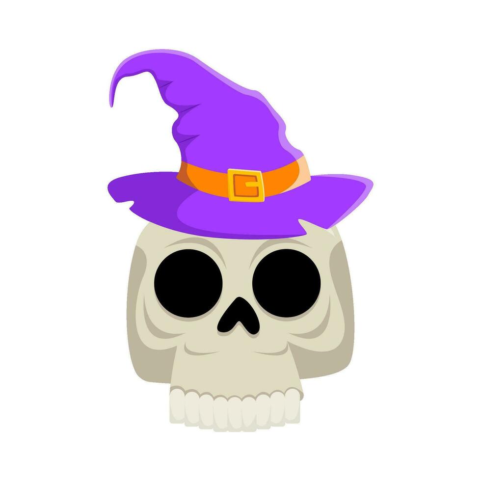 spooky hat witch in skull illustration vector