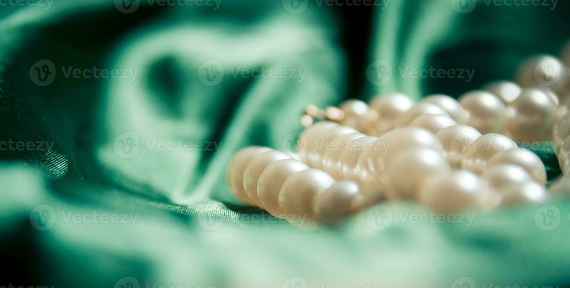 Pearls closeup on the silk photo