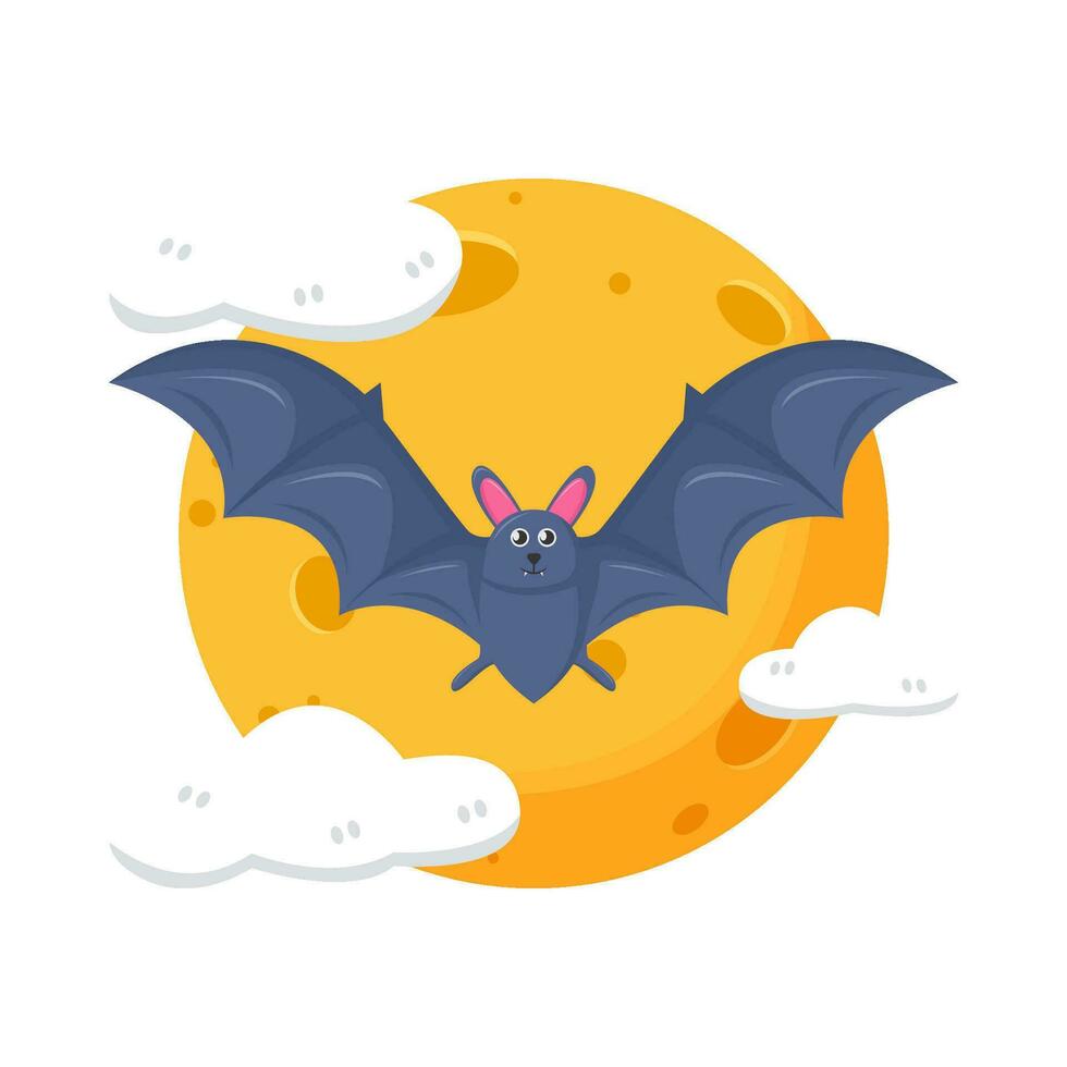 moon, cloud with bat fly illustration vector