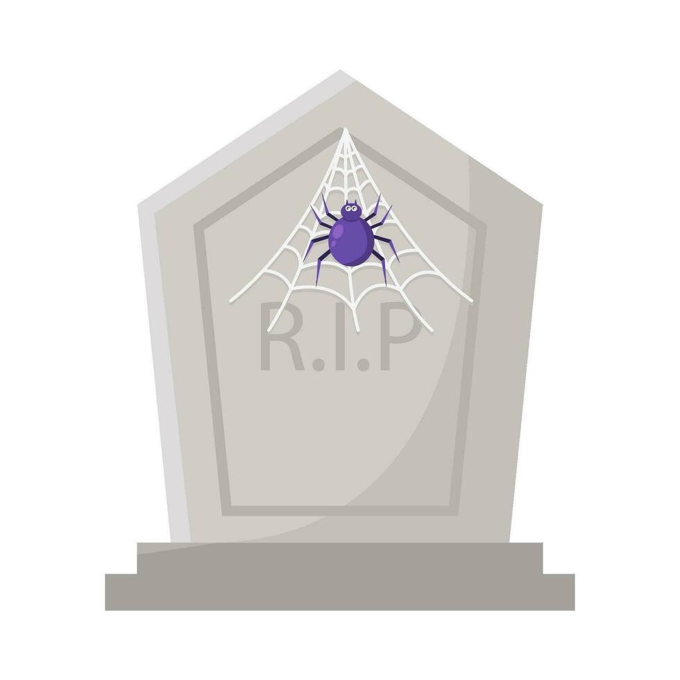 spider with spider web in tombstone illustration vector