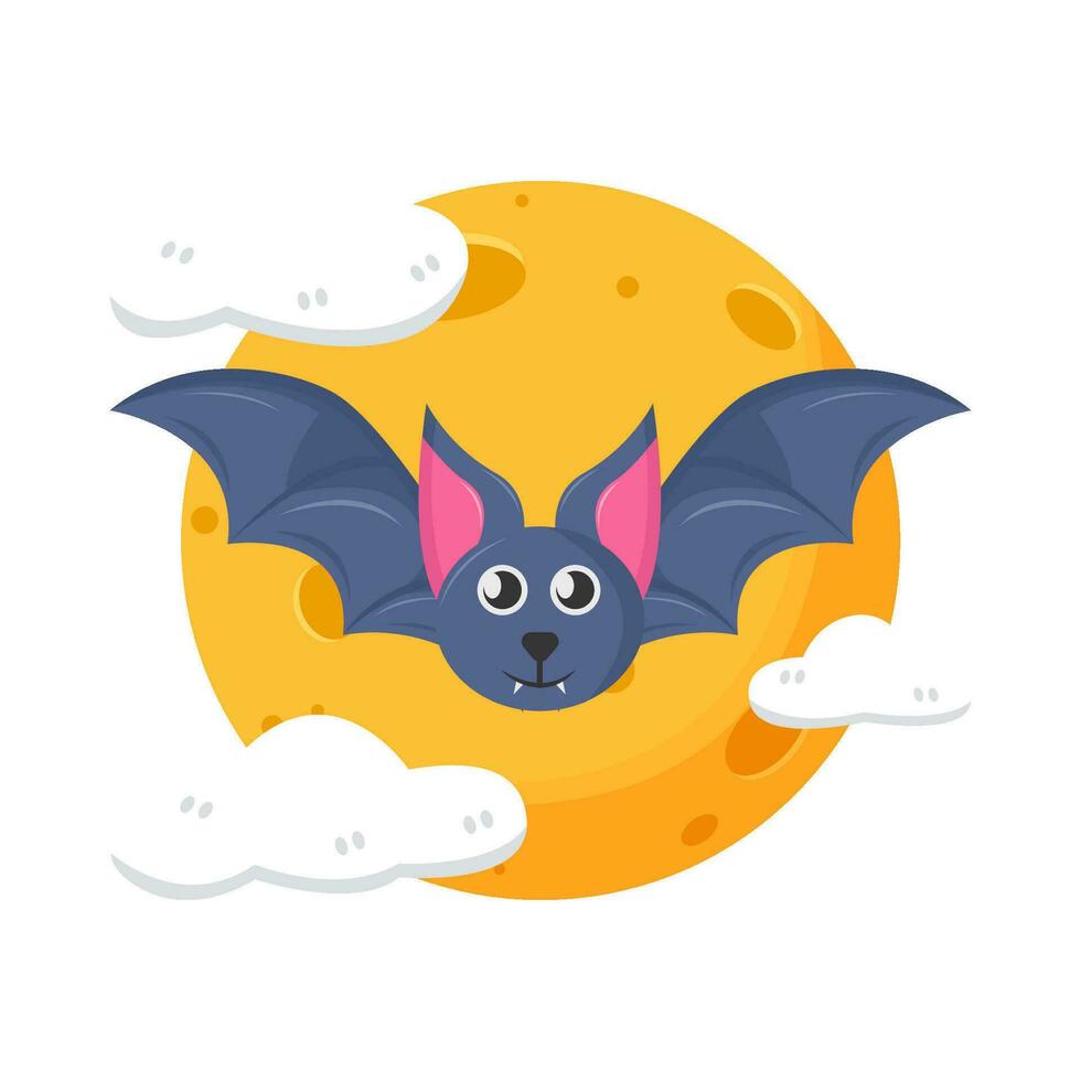 moon, cloud with bat fly illustration vector