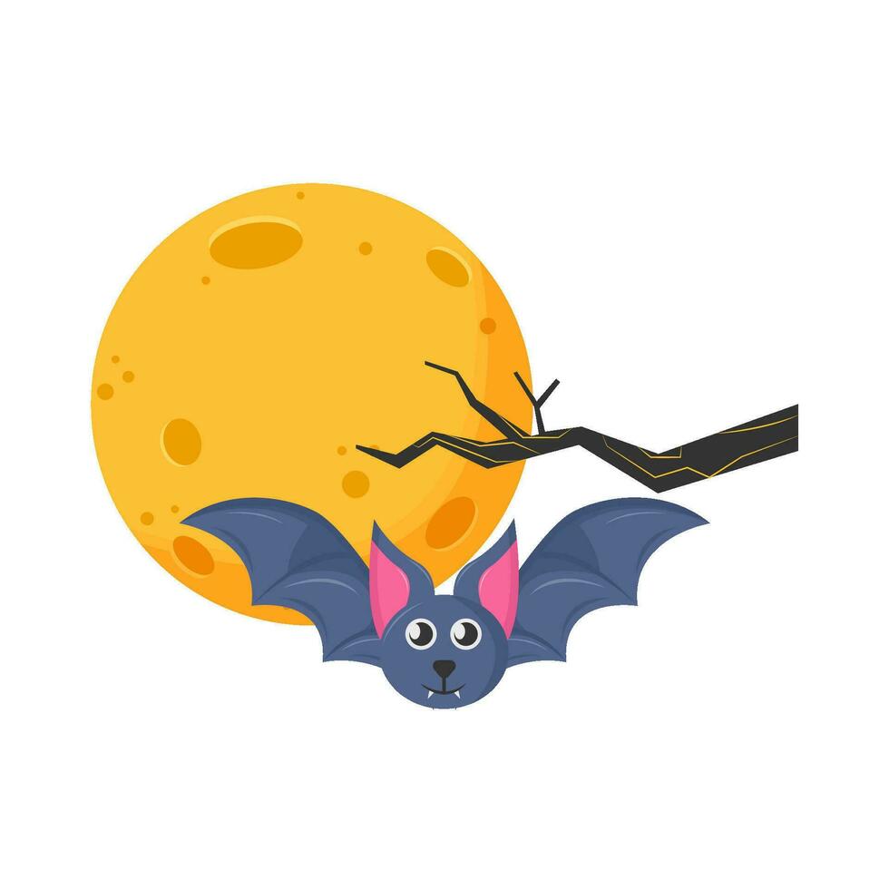 full moon, twigs with bat fly illustration vector