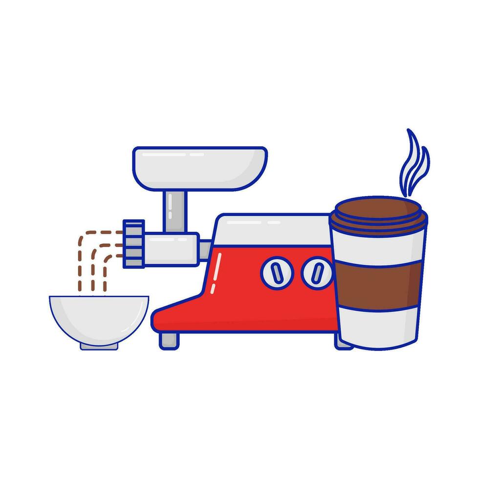 grinder coffee, bowl with cup coffee drink illustration vector