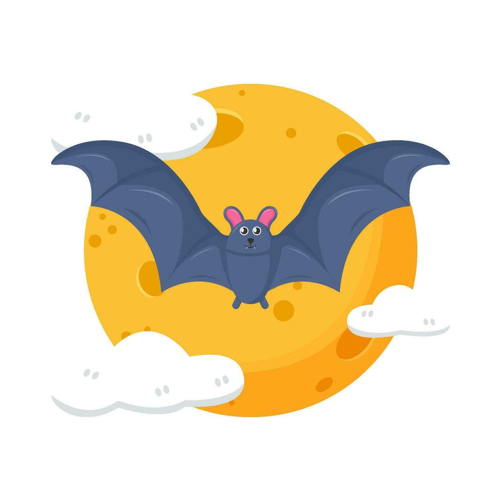 moon, cloud with bat fly illustration vector