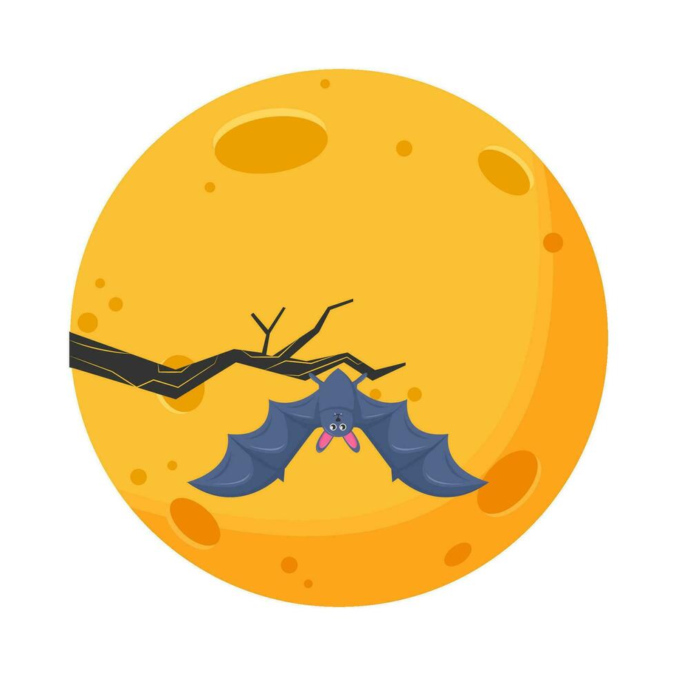 full moon with bat in twigs illustration vector