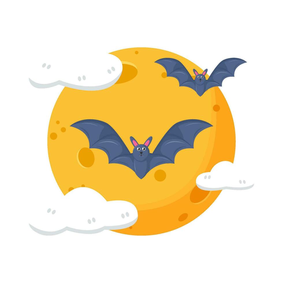 mosca murciélago, Luna con nube ilustración vector