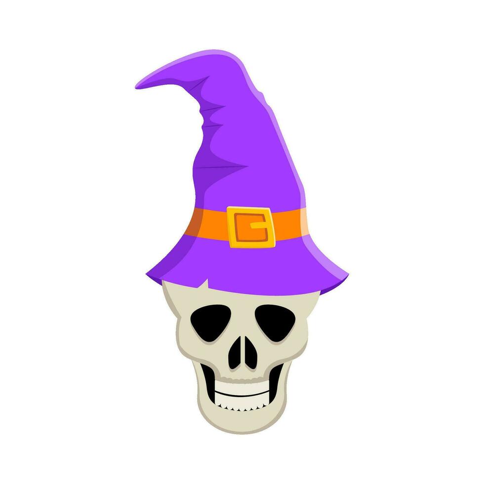 spooky hat witch in skull illustration vector