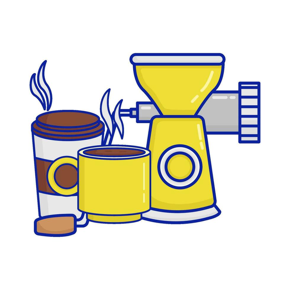 amoladora café, vaso café bebida con taza café bebida ilustración vector