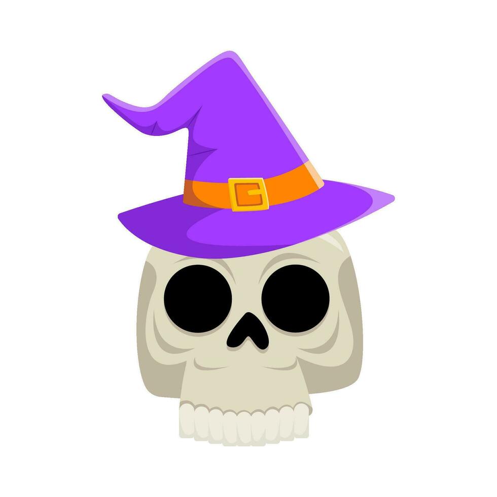 spooky hat witch in skull illustration vector