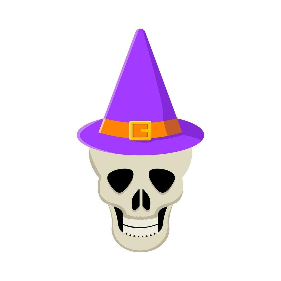 spooky hat witch in skull illustration vector