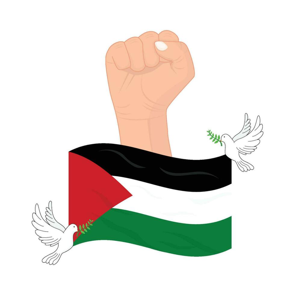 mano con paloma en bandera Palestina ilustración vector