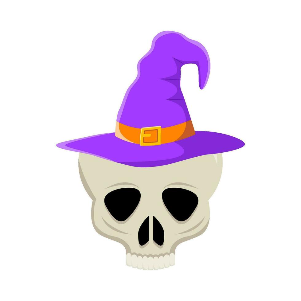 spooky hat witch in skull illustration vector