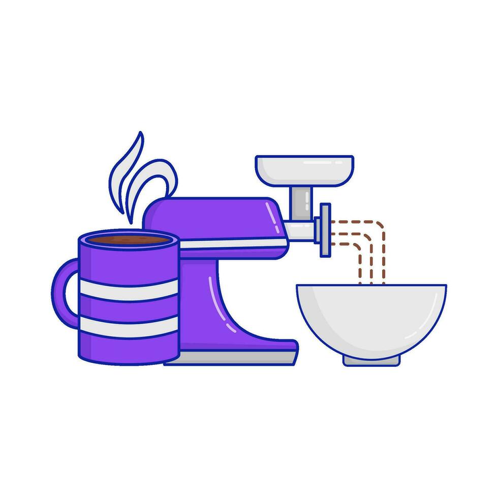 amoladora café, cuenco con vaso café bebida ilustración vector