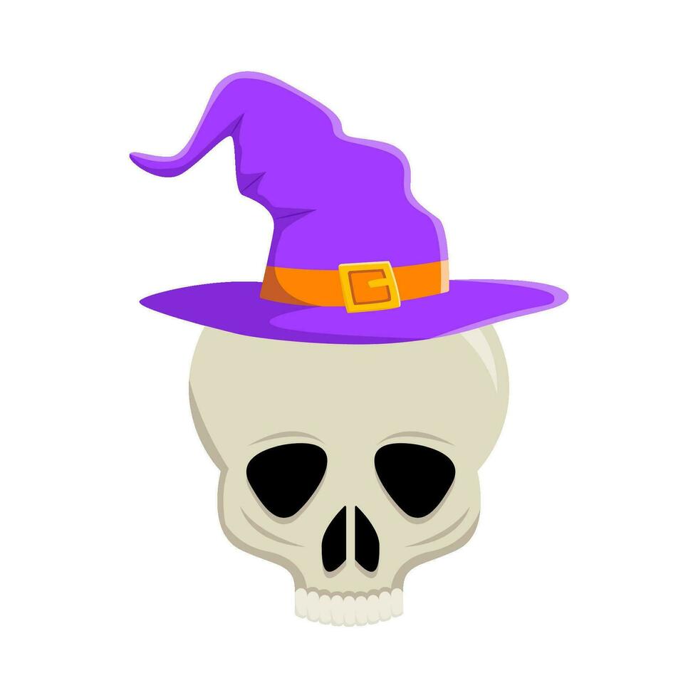 spooky hat witch in skull illustration vector