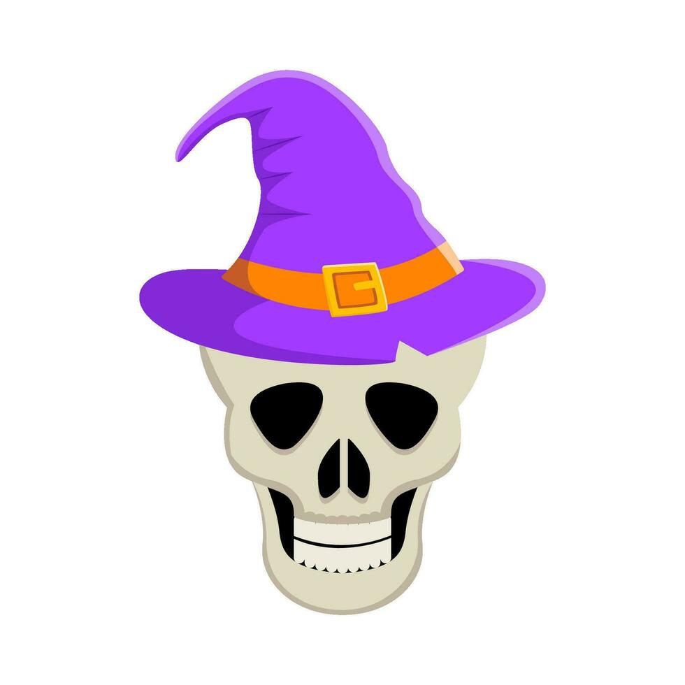 spooky hat witch in skull illustration vector