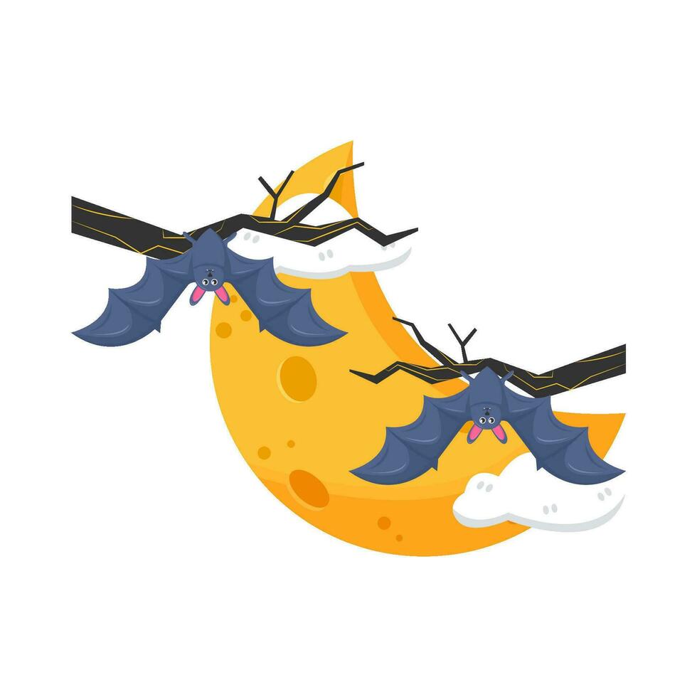 moon with bat in twigs illustration vector