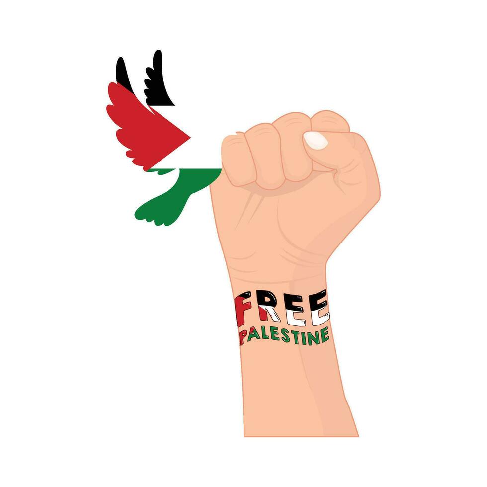 dove with  hand gesture free palestine  illustration vector