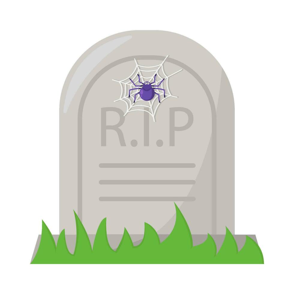 spider with spider web in tombstone illustration vector