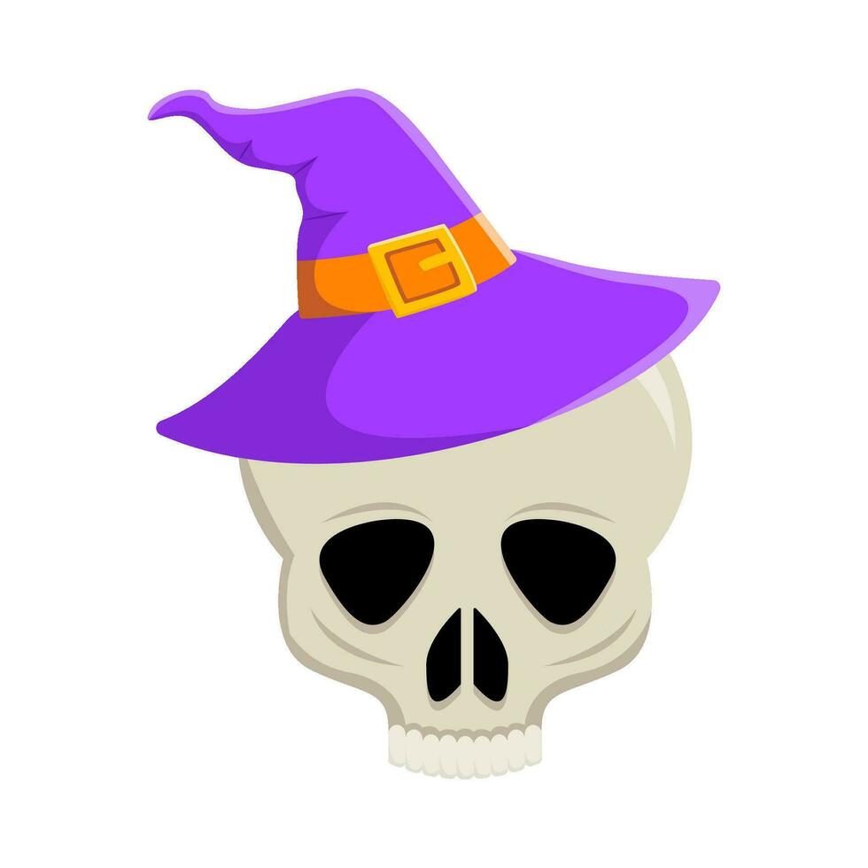 spooky hat witch in skull illustration vector