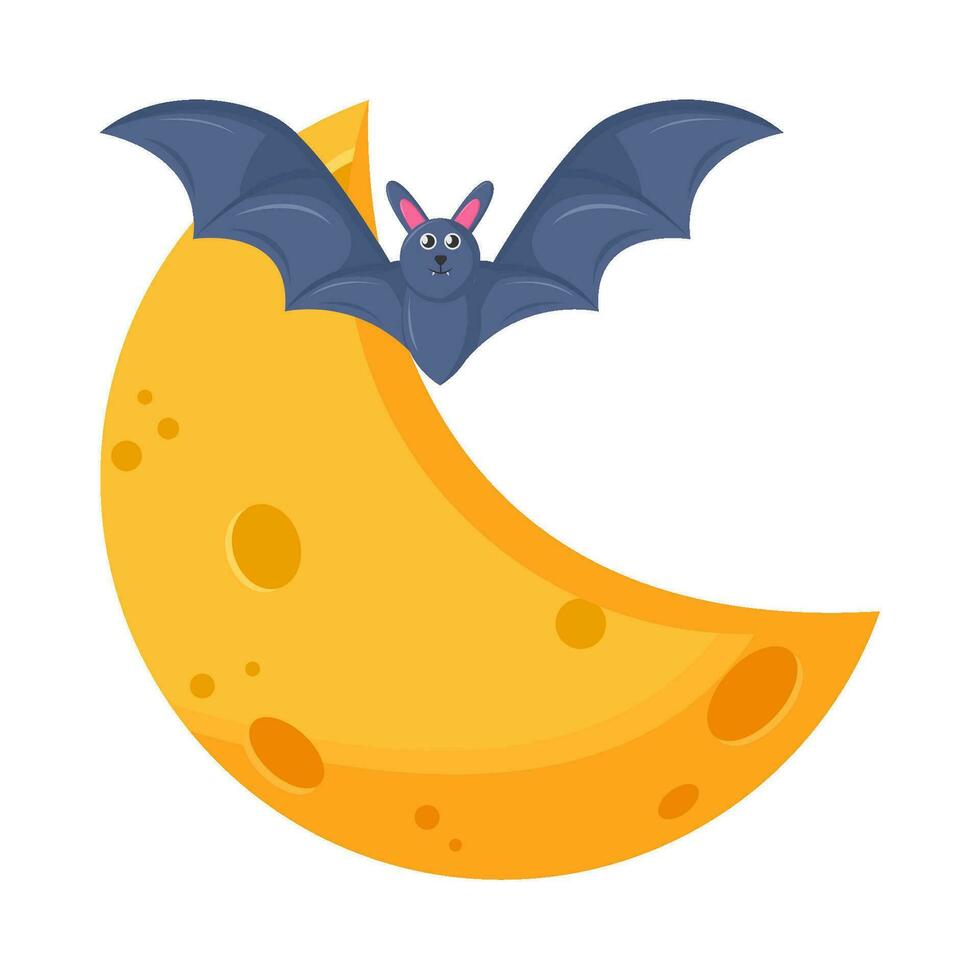 moon with bat fly illustration vector